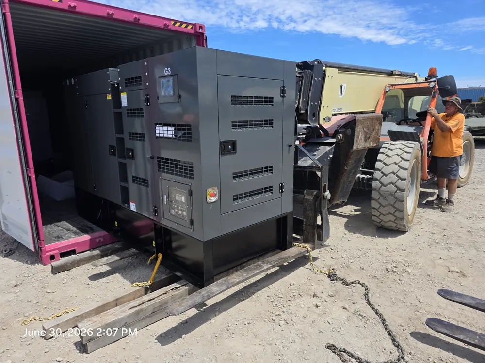 New generators being unloaded from a shipping container